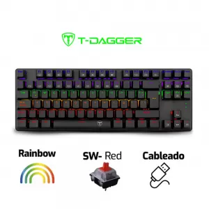 TECLADO T-DAGGER BORA BLACK RETROILUMINACION RAINBOW SWITCH RED