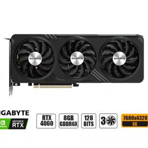 TARJETA DE VIDEO GIGABYTE RTX 4060 8GB GAMING GDDR6 GEFORCE NVIDIA 128 BITS, GRAFICO PARA VIDEOJUEGOS, 3 VENTILADORES